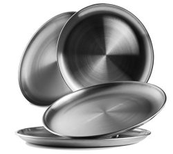 Wealers Reusable Brushed Metal 18 8 Dinner Plates- Vintage Quality 304 Stainless Steel Silver Color Heavy Duty Kitchenware Round Metal 9 Inch Plates Dishwasher Safe
