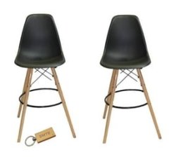 Latest Modern Style Eiffel Chair Counter Bar Stools Set - 2 Pieces - Black + Keyring
