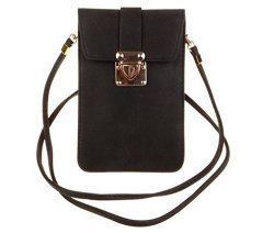 Kiss Gold Tm Luxury Matte Pu Leather MINI Crossbody Single Shoulder Bag Cellphone Pouch Model A-black