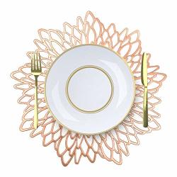 Mladen Hibiscus Pressed Vinyl Placemats Set Of 8 Round Place Mats Table Decor Wedding Accent Centerpiece Placemat Rose Gold