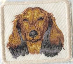 Embroidered Sew On Cream Badge.long Dachshund