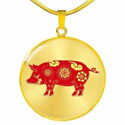 Year Of The Pig Quality Pendant Necklace Gifts Chinese Vietnamese Lunar New Year Good Luck Gift For Girl Woman Wife Daughter Niece Aunt Girlfriend
