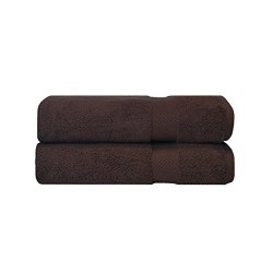 PH 2 Piece Expresso Solid Color 34 X 68 Inches Bath Sheet Towels Dark Brown Border Zero Twist Plush Quick Dry Fluffy Long Staple Super