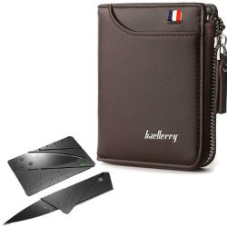 Baellerry Zipper Bi Fold Wallets For Men - D0311Z + 2X Folding Card Knife