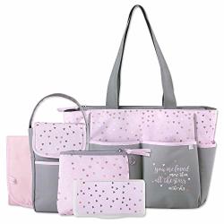 Baby Diaper Bag Tote 5 Piece Set Pink grey