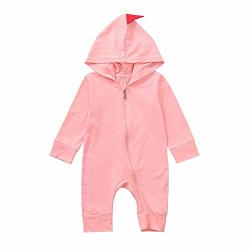 Lanhui Sunny Infant Baby Boy Girl Dinosaur Hooded Romper Jumpsuit Outfits Clothes Pink 3-6 Months