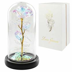 Colorful Artificial Flower Rose Gift LED Light String On The Colorful Flower Lasts Forever In A Glass Dome Unique Gifts For Women Christmas Wedding