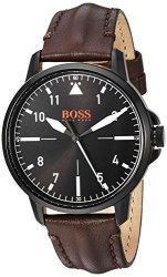 Boss Orange Men's Chicago Stainless Steel Quartz Watch With Leather Calfskin Strap Brown 18 Model: 1550062