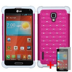 VALOR COMMUNICATION LG Optimus F7 US780 Pink White Spot Diamond Bling Hybrd Cover Hard Gel Case +free Screen Protector From Accessory Arena