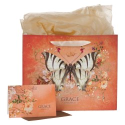 Large Landscape Gift Bag With Card - Grace Butterfly Orange