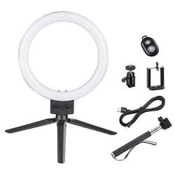 Aw 8" Dimmable LED Ring Light Floor Table Stand USB With Phone Holder Selfie Stick For Makeup Youtube Video Live Stream
