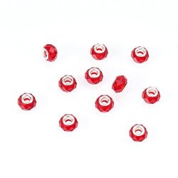 Nbeads 100PCS 14MM Dark Red Crystal Glass Charms Faceted Lampwork Beads Large Hole European Charms Beads Fit Bracelet Jewelry Making