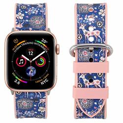 Falandi Compatible Apple Watch Bands 40MM Series 4 Sports Pattern Leather Rose Gold Pink Silicone Replacement Straps Sweatproof Iwatch Series 3 2 1 Grils Women Blue Sika 40 38MM