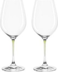 Clear Wine Glass With Green Stem La Perla Set Of 2