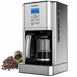 12 Cup Programmable Stainless Steel Drip Coffee Maker Machines Built In Hot Preservation Board Coffee Pot With Glass Carafe Permanent Filter Basket 60 Oz- Light