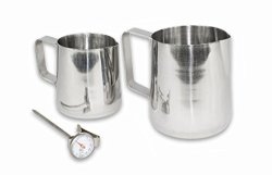 Cucinaprime Commercial Frothing Pitcher Set With Thermometer Stainless Steel 14 Ounce And 20 Ounce Pitchers