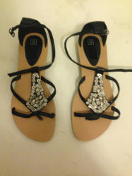 Ladies Sandals Tan Brown Silver Detail Size 5