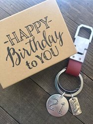 Harper Olivia 21ST Birthday Keychain Gift Genuine Leather Key Chain With Gift Packaging For Boy Or Girl