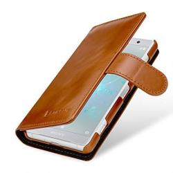 Stilgut Sony Xperia XZ2 Compact Case. Flip Leather Wallet Cover With Card Slots For Xperia XZ2 Compact Cognac Brown
