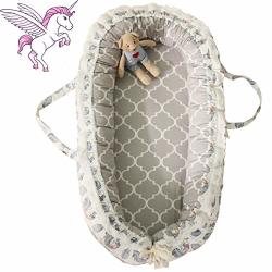 Brandream Baby Nest With Removable Cover Baby Lounger Potable Crib Newborn Cocoon Snuggle Bed Coral Unicorn Gray And White