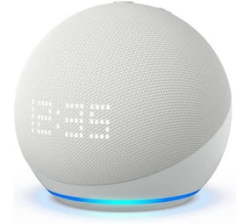 Smart Speaker 5TH Gen- 2022 Release - With Clock & Alexa Glacier White