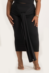 Savannah Wrap Tie Detail Skirt - Black - XL