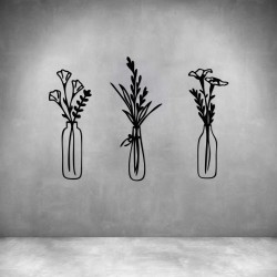 3 Piece Glass Vases With Flowers - Matt Black L 1000 X H 700MM