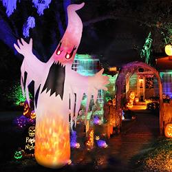 Amzdeal Halloween Inflatable Ghost 8FT Upgraded Halloweenterrible White Ghost With Lighted Real Flames And Eyes Indoor Outdoor Yard Lawn Party Decoration Includes 5 Stakes And 3 Tethers
