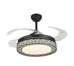 Bird-nest Style Ceiling Fan With Retractable Blades And Remote - Black