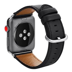 Kades Calf Leather Replacement Band Compatible For Apple Watch Series 4 40MM & Series 3 2 1 38MM Black
