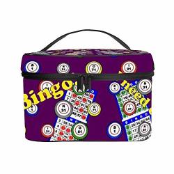 Niyoung Bingo Dots Purple Makeup Cosmetic Case Organizer Portable Gift For Girls Women Large Capacity Cosmetic Train Case For Cosmetics Digital Accessories Premium Clutch Bag