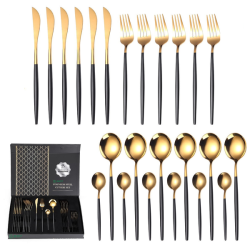 Black And Gold Stainless Steel Cutlery Set - 24-PIECE