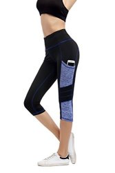 Imido Women's Yoga Capri Pants Sport Tights Workout Running Leggings With Side Pocket S Capri Pants