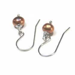 Atenea Handmade Natural Copper Freshwater Pearl Earrings On Stainless Steel
