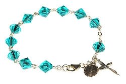 Womens Rosary Bracelet Made With Zircon Blue Swarovski Crystal Elements December