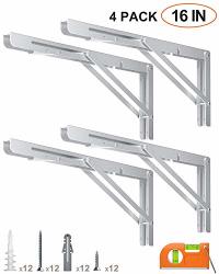FOLDING Luckin Shelf Brackets 16-INCH Collapsible Stainless Steel Shelf Brackets For Wall-mounted Tables Max Load 300LB Heavy Duty & Sturdy 4 Pack