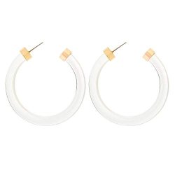 Baublestar Leia Clear Lucite Resin Hoop Earrings Transparent White Acrylic Round Circle Dangle Ear Drops Fashion Statement Jewelry For Women Girls