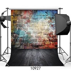 Sjoloon 5X7FT Colorful Brick Wall Vinyl Photography Backdrop Black Floor Photo Background Studio Prop 10927