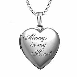 Picturesongold.com Always In My Heart Silver Heart Locket Pendant Necklace - 3 4 Inch X 3 4 Inch - Includes Sterling Silver 18 Inch Cable Chain. Locket + Photo