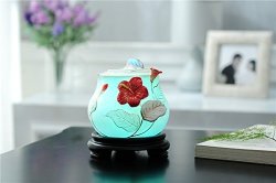 Deerbird Ceramic Ultrasonic 300ML Home Hand Painted Red Hibiscus Flower Humidifier Aromatic Instrument Hot 7 Color Essential Oil Air Diffuser