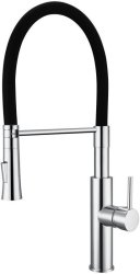 Kitchen Sink Mixer Tap Vilaine Spring Neck Chrome Black H50CM Spout Reach 25.8CM