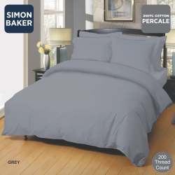 Simon Baker Cotton Percale 200 Tc Grey Oxford Duvet Covers Various Sizes - Grey Three Quarter 150CM X 200CM +1 Pillowcase 45CM X 70CM