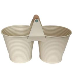 Pamper Hamper Ph Garden - Set Of 2 Metal Plant Pots With A Wooden Handle Cream