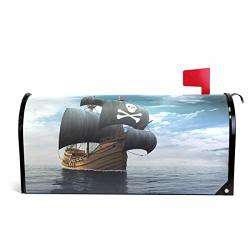Zzkko Magnetic Mailbox Covers Pirate Ship On The Seas Black Skull Sails Letter Box Cover Colorful Painting Graden Outdoor Decorations 20.8X18 Inch Standard Size Multicolor