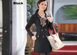 Black 2016 Trends Womens Double-breasted Long Trench With Scarf Coats & Jackets