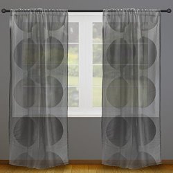 DII Sheer Lace Decorative Curtain Panels For Bedroom Living Room Large Windows Tall Ceilings Large And Wide Windows Set Of 2 50 X 84"- Gray Circle