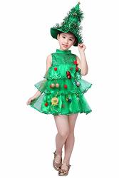 Kids Girls Christmas Tree Costume Dress Toddler Santa Claus Party Costume Suit With Hat