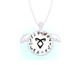 Angelic Rune Silver Handmade Pendant Inspired Rune Bottlecap Necklace The Mortal Instruments Necklace With Wing Bottom Bracket