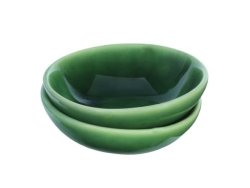 Glazed Stoneware Pinch Bowls Set Of 2 Fig Green