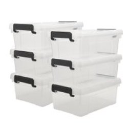 Plastic Storage Bin Totes With Lids Set Of 6